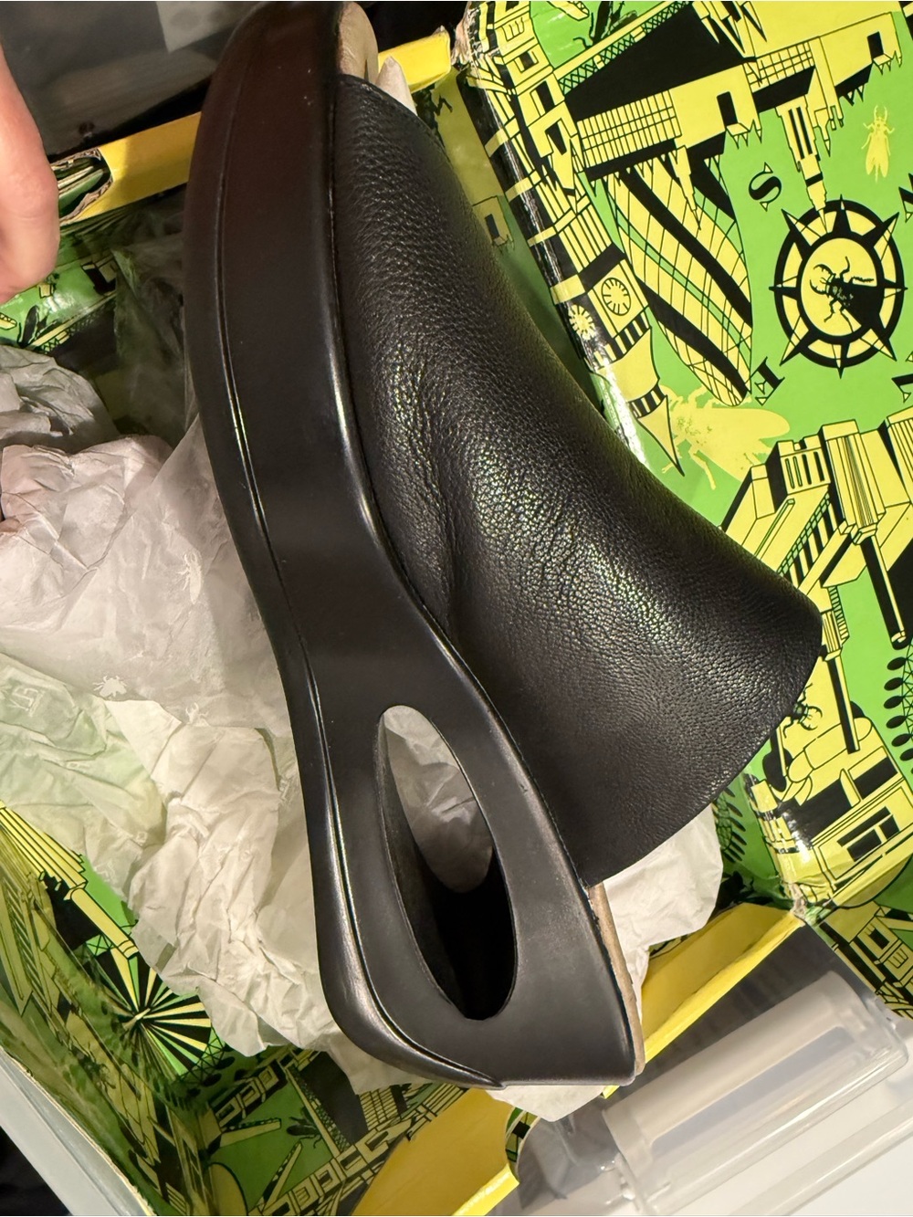 Fly London Black Cutout Platform Mule